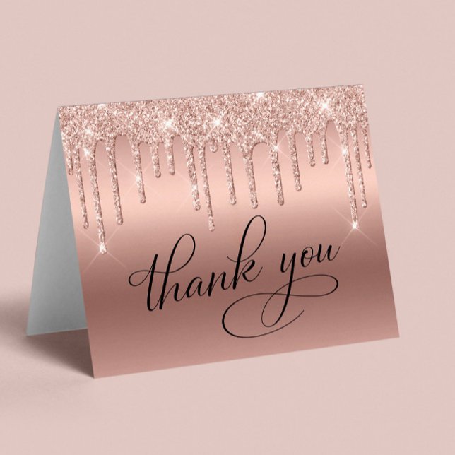Elegant 60th Birthday Party Rose Gold Glitter Thank You Card (Creator Uploaded)