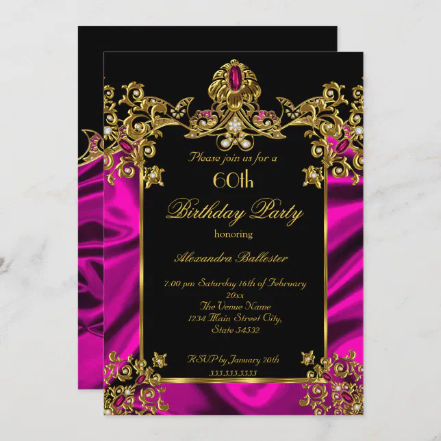 Elegant 60th Birthday Party Silk Rich Pink Gold Invitation Zazzle