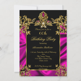 Elegant 60th Birthday Party Silk Rich Pink Gold Invitation