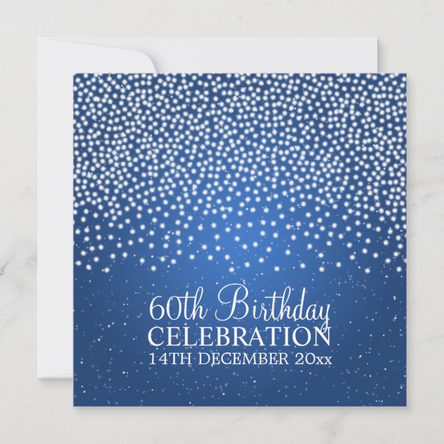 Elegant 60th Birthday Party Simple Sparkle Blue Invitation (Front)
