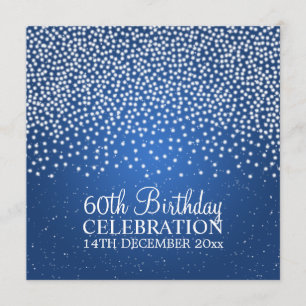 Elegant 60th Birthday Party Simple Sparkle Blue Invitation
