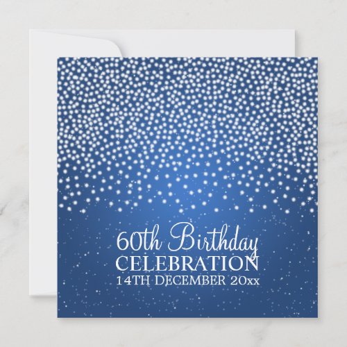 Elegant 60th Birthday Party Simple Sparkle Blue Personalized Invitation