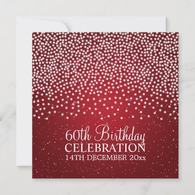 Elegant 60th Birthday Party Simple Sparkle Red Invitation (Front)
