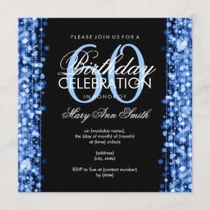 Elegant 60th Birthday Party Sparkles Blue Invitation