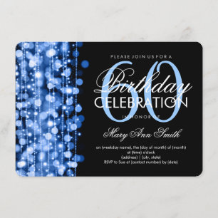 Elegant 60th Birthday Party Sparkles Blue Invitation