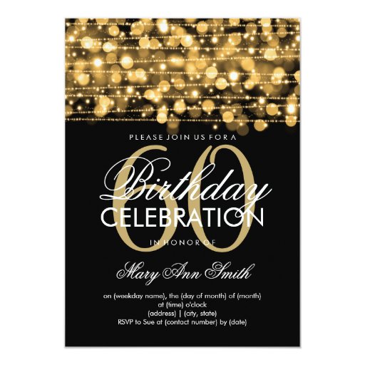 Elegant 60th Birthday Party Sparkles Gold Card | Zazzle