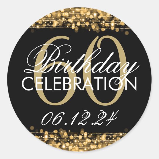 template 27 sticker per sheet 60th Classic Gold Elegant Party Birthday Round Sparkles