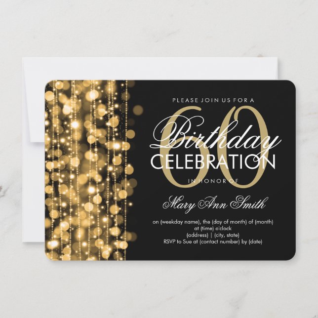 Elegant 60th Birthday Party Sparkles Gold Invitation (Front)