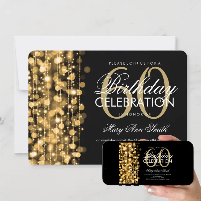 Elegant 60th Birthday Party Sparkles Gold Invitation Zazzle