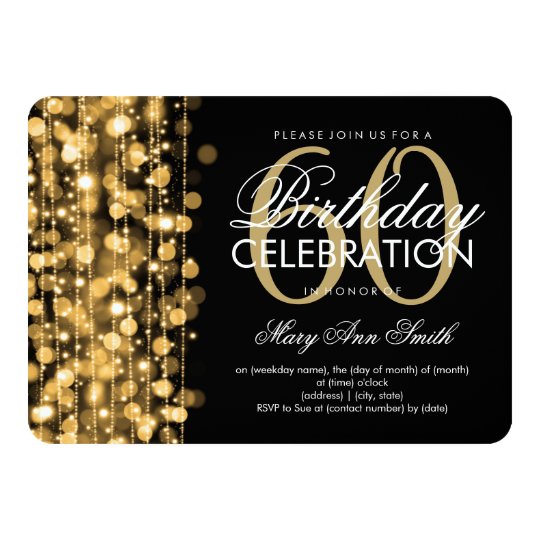 elegant 60th birthday party sparkles gold invitation