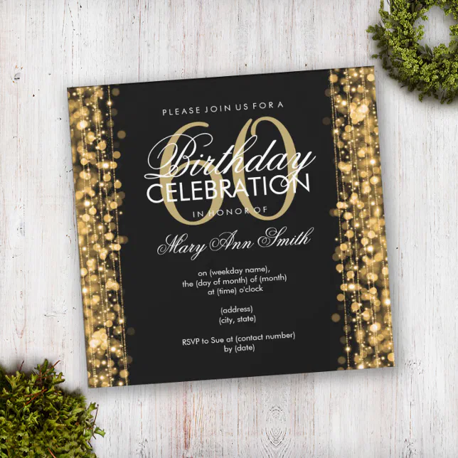 Elegant 60th Birthday Party Sparkles Gold Invitation Zazzle