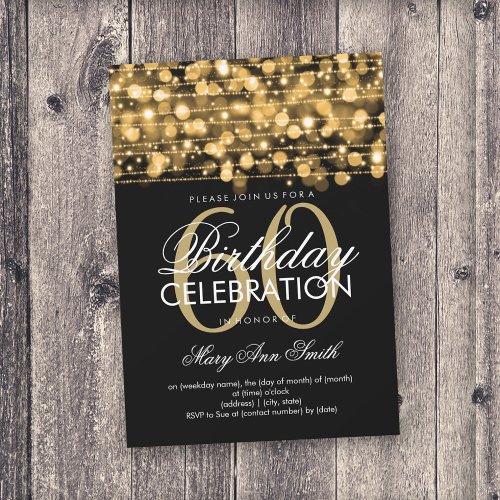 Elegant 60th Birthday Party Sparkles Gold Personalized Invitations