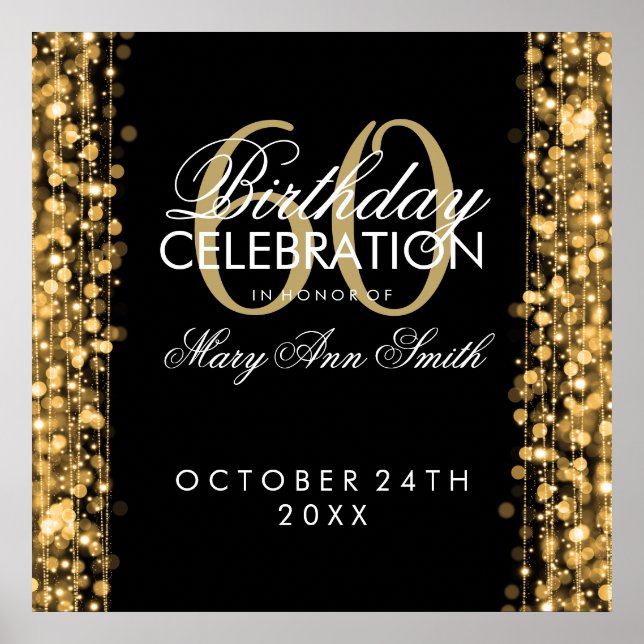 Elegant 60th Birthday Party Sparkles Gold Poster (Front)