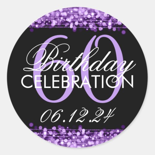 Elegant 60th Birthday Party Sparkles Purple Classic Round Sticker