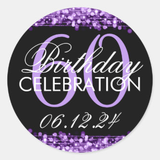 Elegant 60th Birthday Party Sparkles Purple Classic Round Sticker
