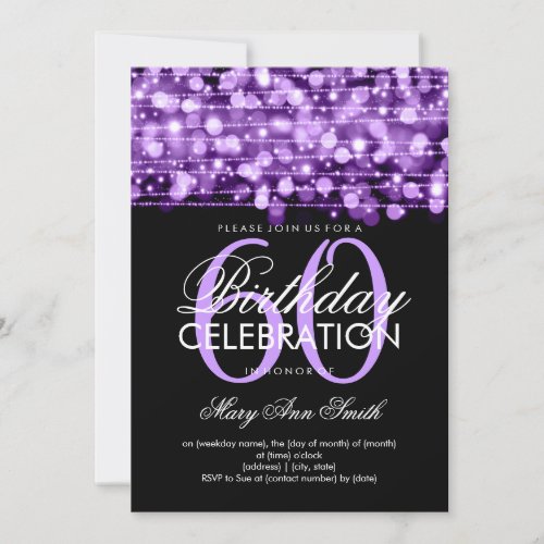 Elegant 60th Birthday Party Sparkles Purple Invitation