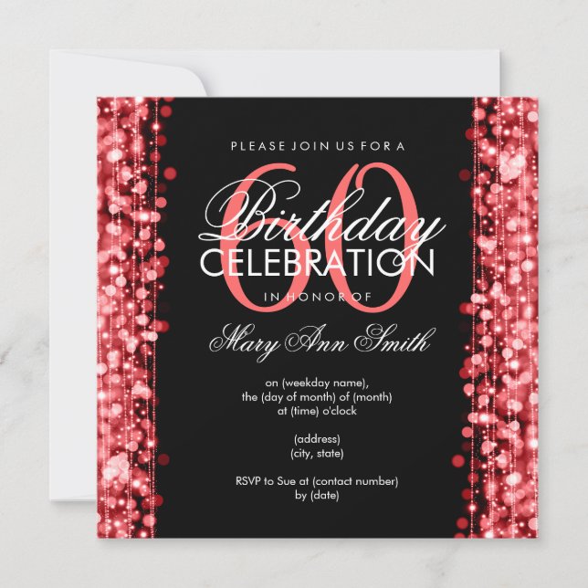Elegant 60th Birthday Party Sparkles Red Invitation (Front)