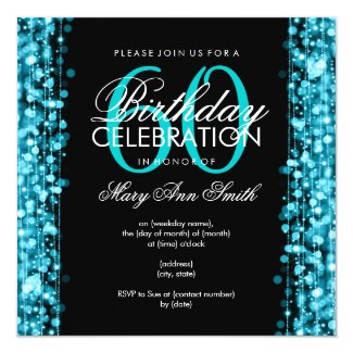 Elegant 60th Birthday Party Sparkles Turquoise Card
