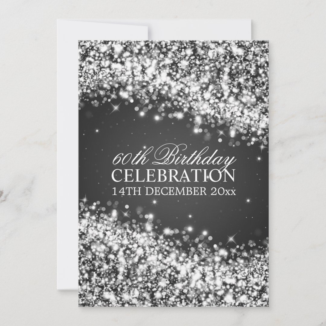 Elegant 60th Birthday Party Sparkling Wave Black Invitation | Zazzle