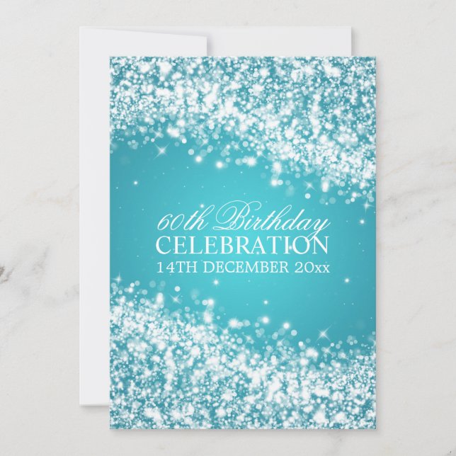 Elegant 60th Birthday Party Sparkling Wave Blue Invitation (Front)