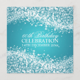 Elegant 60th Birthday Party Sparkling Wave Blue Invitation