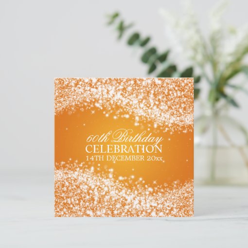 Elegant 60th Birthday Party Sparkling Wave Orange Invitation Zazzle