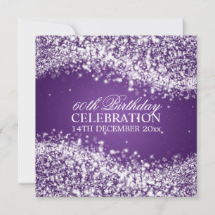 Elegant 60th Birthday Party Sparkling Wave Purple Invitation