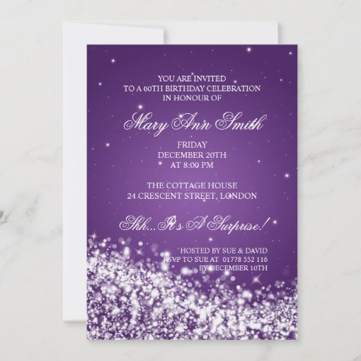 Elegant 60th Birthday Party Sparkling Wave Purple Invitation Zazzle