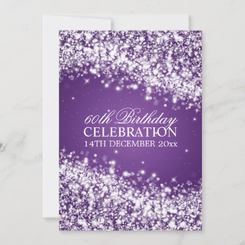 Elegant 60th Birthday Party Sparkling Wave Purple Custom Invites
