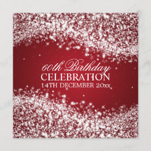 Elegant 60th Birthday Party Sparkling Wave Red Invitation