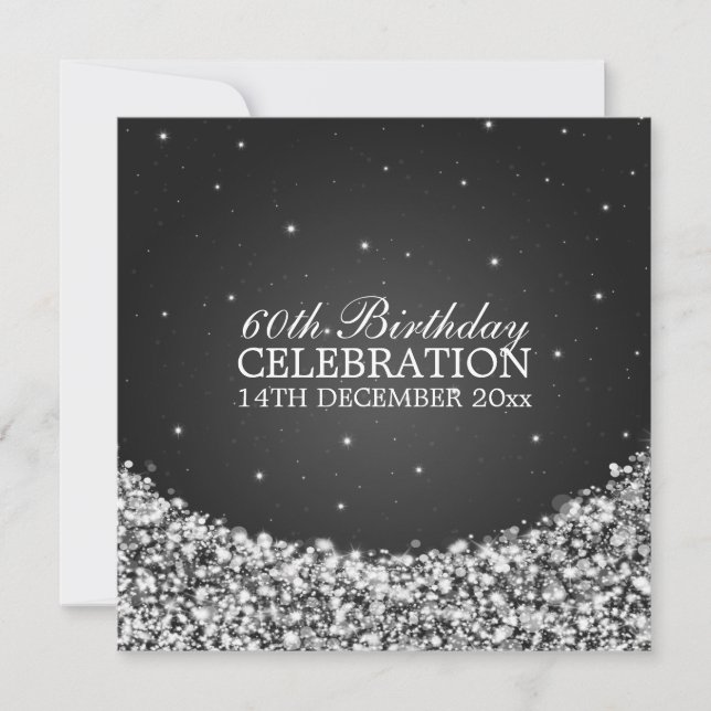 Elegant 60th Birthday Party Star Sparkle Black Invitation (Front)