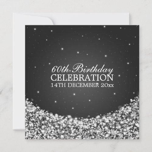 Elegant 60th Birthday Party Star Sparkle Black Invitation