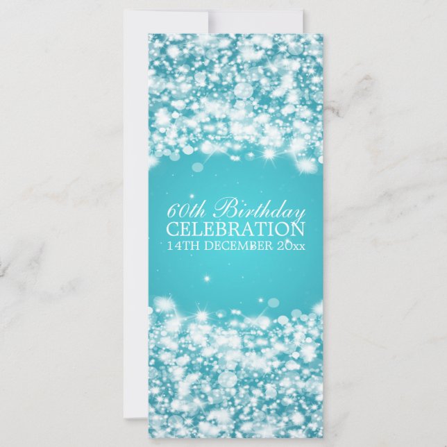 Elegant 60th Birthday Party Star Sparkle Blue Invitation (Front)