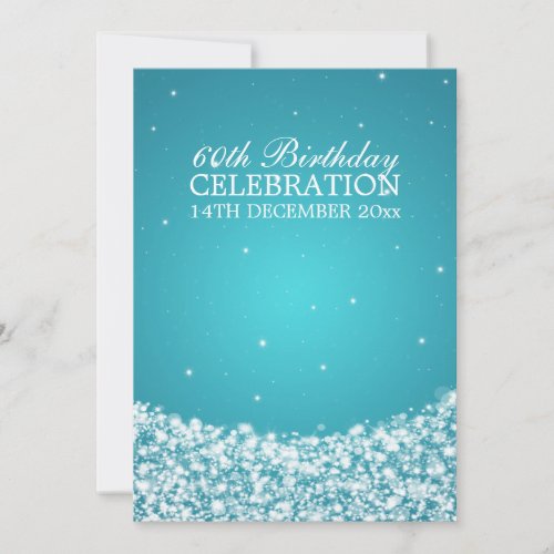 Elegant 60th Birthday Party Star Sparkle Blue Invitation