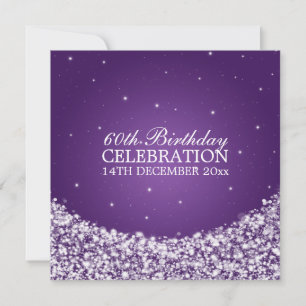 Elegant 60th Birthday Party Star Sparkle Purple Invitation