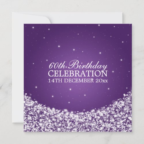 Elegant 60th Birthday Party Star Sparkle Purple Invitation