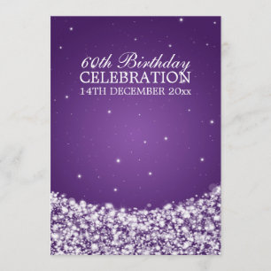 Elegant 60th Birthday Party Star Sparkle Purple Invitation