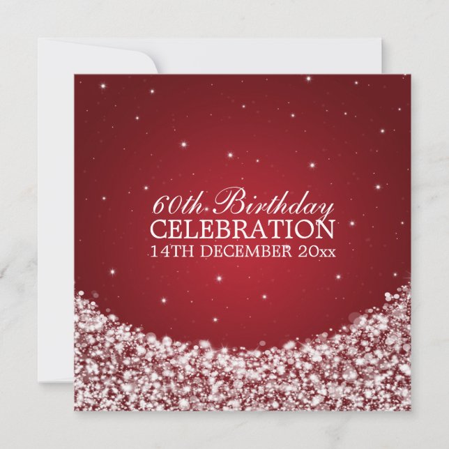 Elegant 60th Birthday Party Star Sparkle Red Invitation (Front)