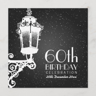 Elegant 60th Birthday Party Vintage Lamp Black Invitation