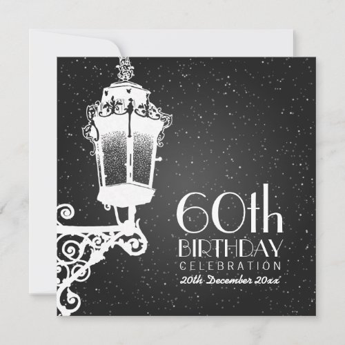 Elegant 60th Birthday Party Vintage Lamp Black Invitation
