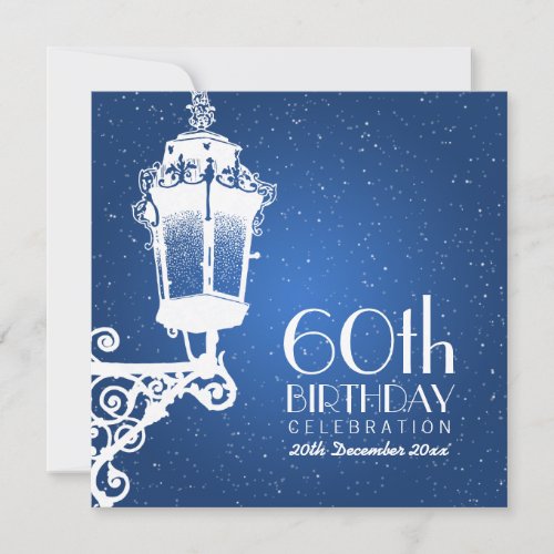 Elegant 60th Birthday Party Vintage Lamp Blue Invitation