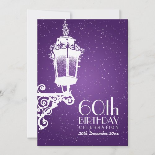 Elegant 60th Birthday Party Vintage Lamp Purple Invitation
