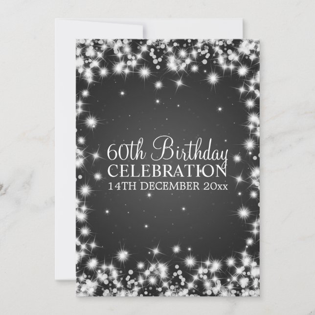 Elegant 60th Birthday Party Winter Sparkle Black Invitation (Front)