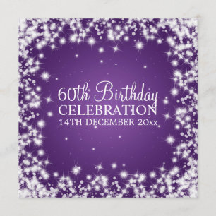 Elegant 60th Birthday Party Winter Sparkle Purple Invitation