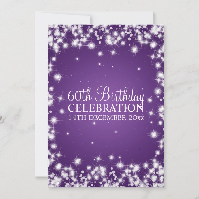 Elegant 60th Birthday Party Winter Sparkle Purple Invitation (Front)