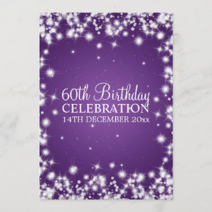 Elegant 60th Birthday Party Winter Sparkle Purple Invitation