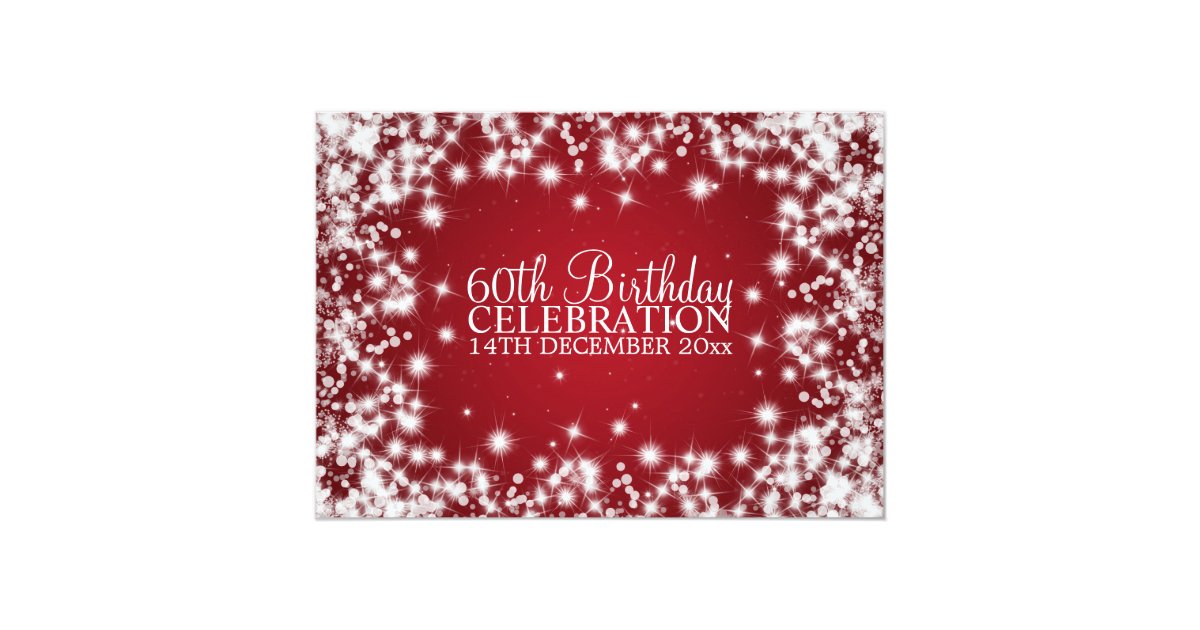 Elegant 60th Birthday Party Winter Sparkle Red Invitation Zazzle Com