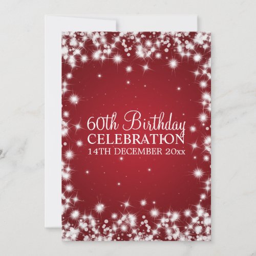 Elegant 60th Birthday Party Winter Sparkle Red Custom Invitations
