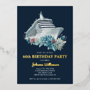 Elegant 60th Birthday Party Women Cruise Trip Gold Foil Invitation