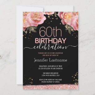 Elegant 60th Birthday Pink Floral Milestone Party  Invitation